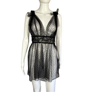 Adore Me Black Lace Sheer Chemise with G-String Thong Lingerie NWT Medium